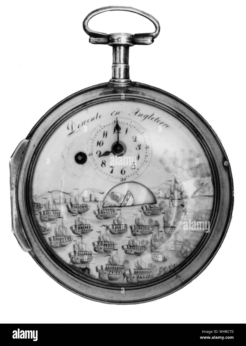 Orologio francese inscritto Descente en Angleterre - anticipando invasione francese dell'Inghilterra. Foto Stock