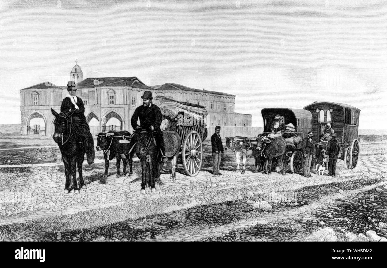 Sir Samuel e Lady Baker di imbarcarsi sul primo caravan holiday - La partenza da Larnaca a Cipro - 29 gennaio 1879.. Foto Stock