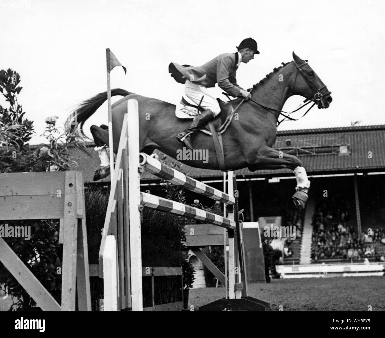 David Broome a cavallo Sunslave saltando in Principe di Galles Cup International Team Championship Nations Cup 1968 Foto Stock