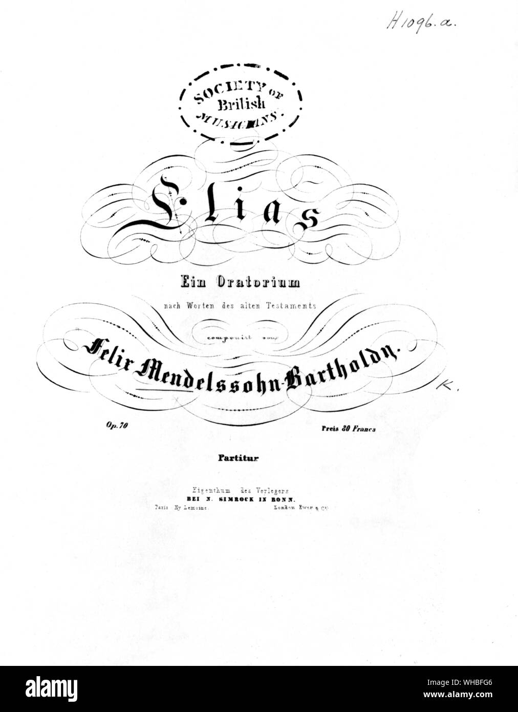 Mendelson programma - Elias è un oratorio circa il profeta Elia, composta da Felix Mendelssohn - Jakob Ludwig Felix Mendelssohn Bartholdy, nato e generalmente noto come Felix Mendelssohn (Febbraio 3, 1809 - 4 novembre 1847) è stato un compositore tedesco, pianista e direttore degli inizi del periodo romantico. Foto Stock