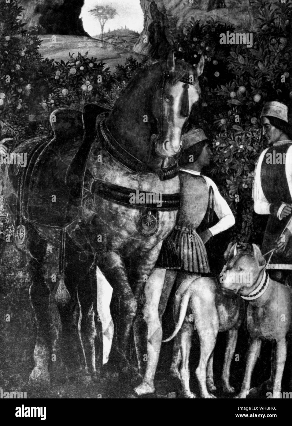 Andrea Mantegna . Dettagli dalla parete est della Camera degli Sposi a Mantova , 1474 : La sala Brideroom Foto Stock Andrea Mantegna . Dettagli dalla parete est della Camera degli Sposi a Mantova , 1474 : La sala Brideroom Foto Stock