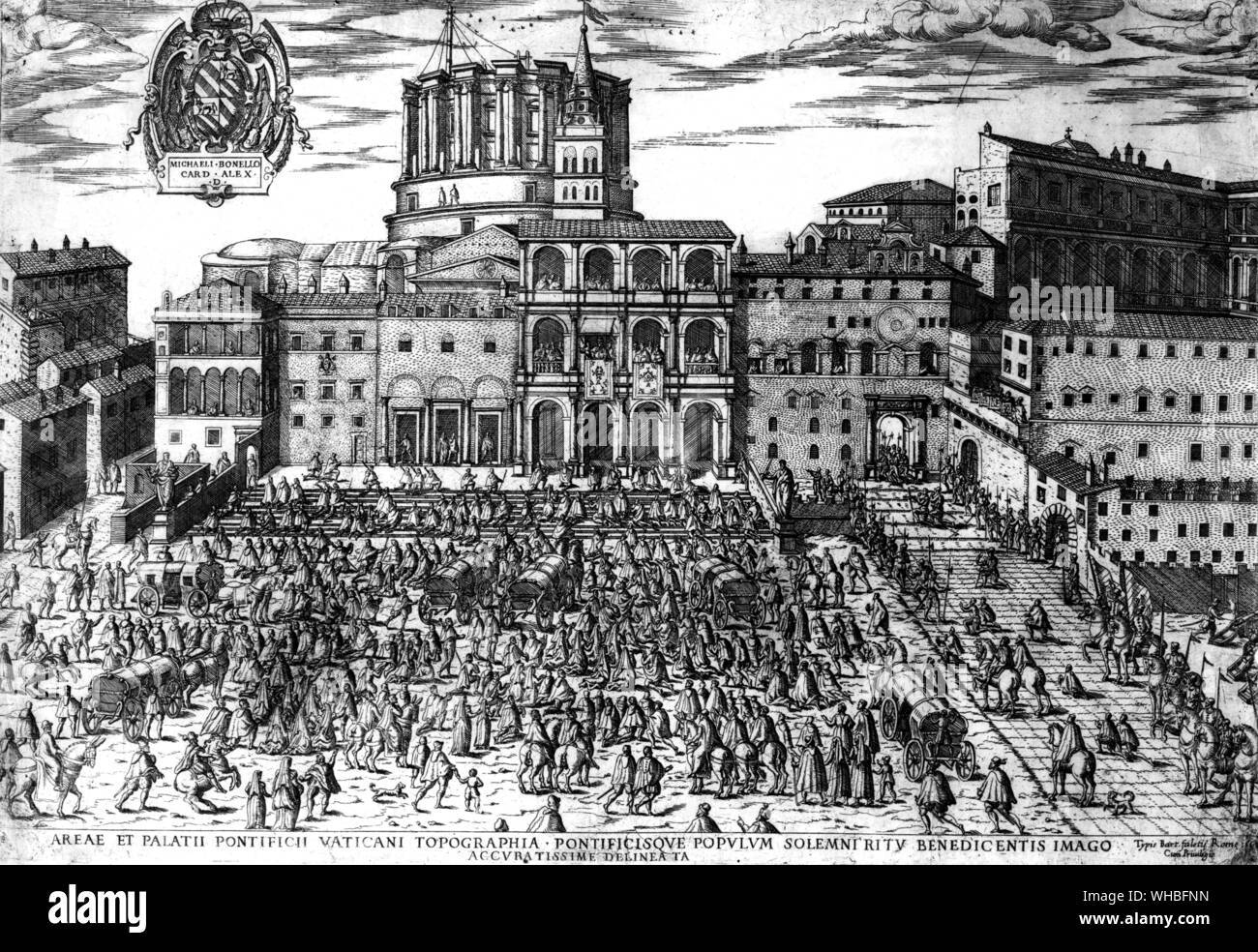 Benedizione papale nella piazza fuori dall'atrio della Basilica di San Pietro 1567 Foto Stock