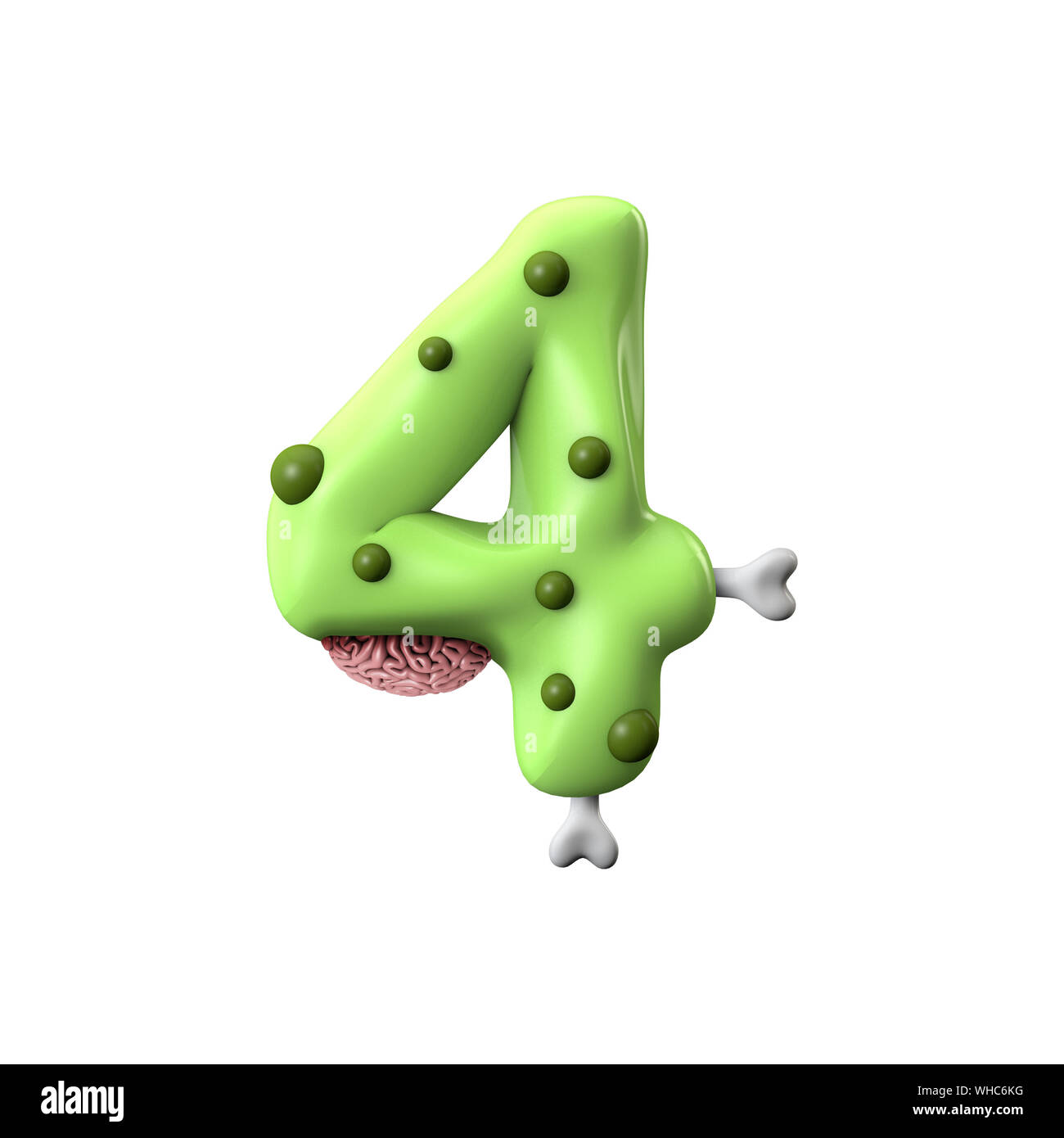 Alfabeto zombie numero 4. Halloween font. Il rendering 3D Foto Stock