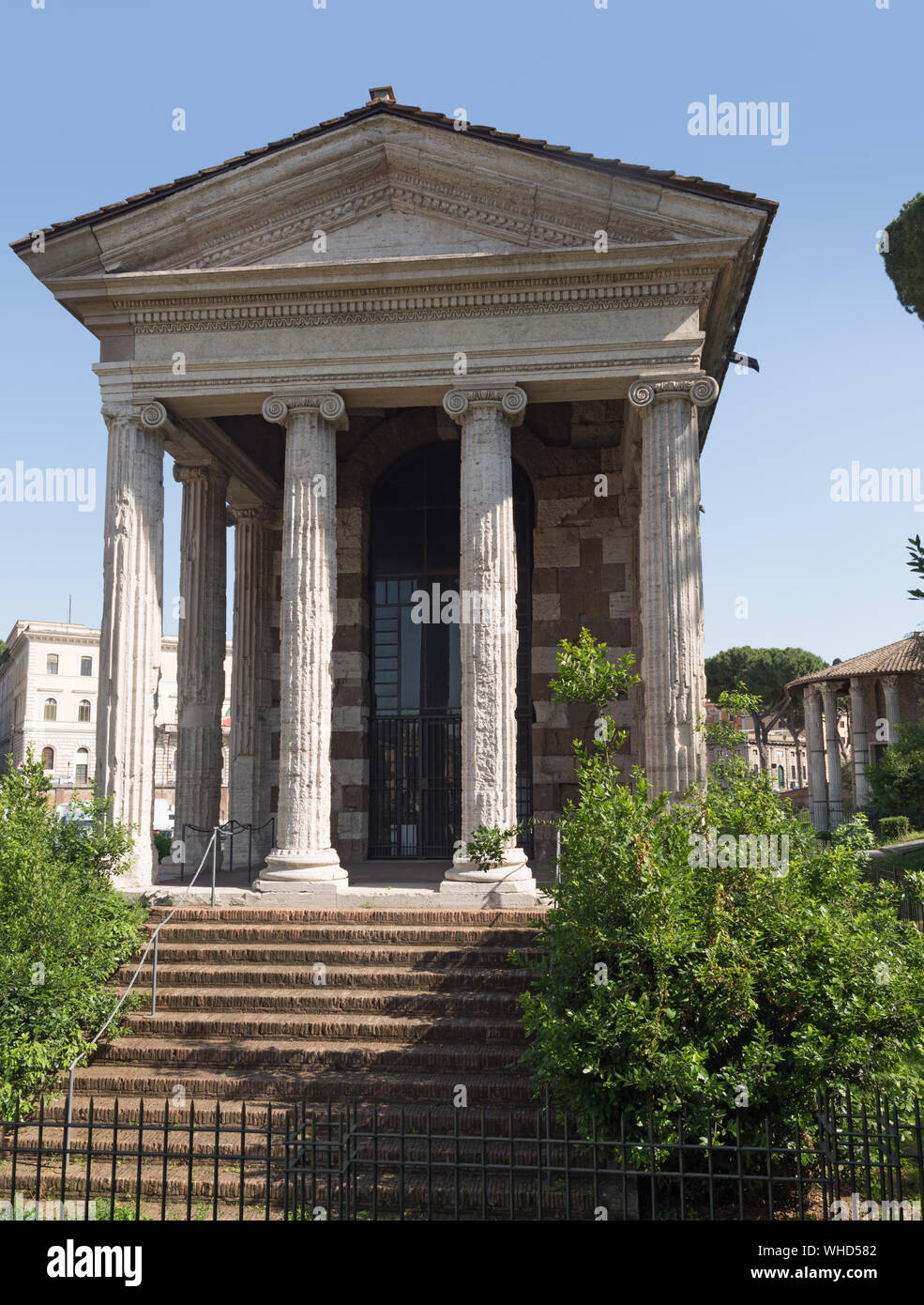 Il Tempio di Portunus (Tempio della Fortuna Virilis) nel Forum Boaricum, Roma, Italia. Lato sud Foto Stock