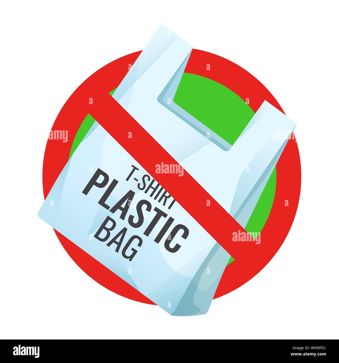 Nessun sacchetto di plastica, problema di inquinamento, segno di divieto Illustrazione Vettoriale