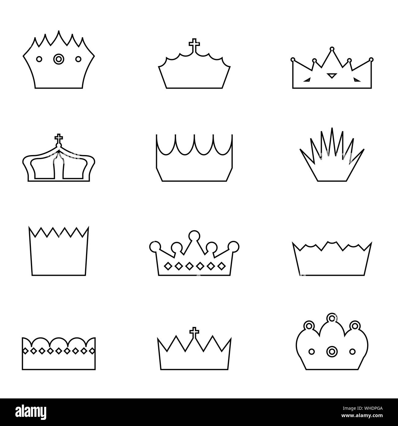 Crown icon set - insegne regali illustrazione vettoriale. Illustrazione Vettoriale