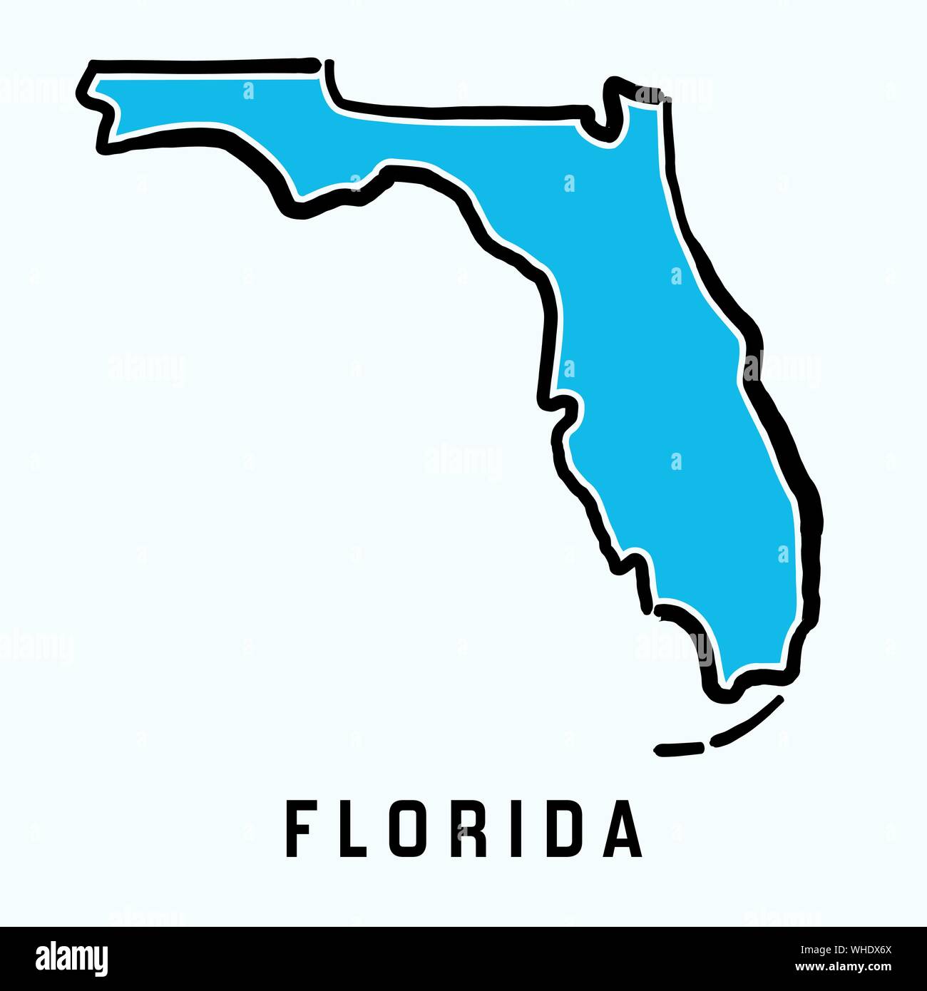Mappa Florida - Profilo liscio ci semplificata stato di forma mappa vettoriale. Illustrazione Vettoriale