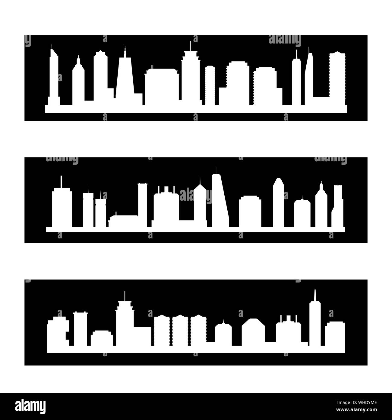 Skyline della città banner illustrazione vettoriale set. Generico paesaggio urbano. Illustrazione Vettoriale