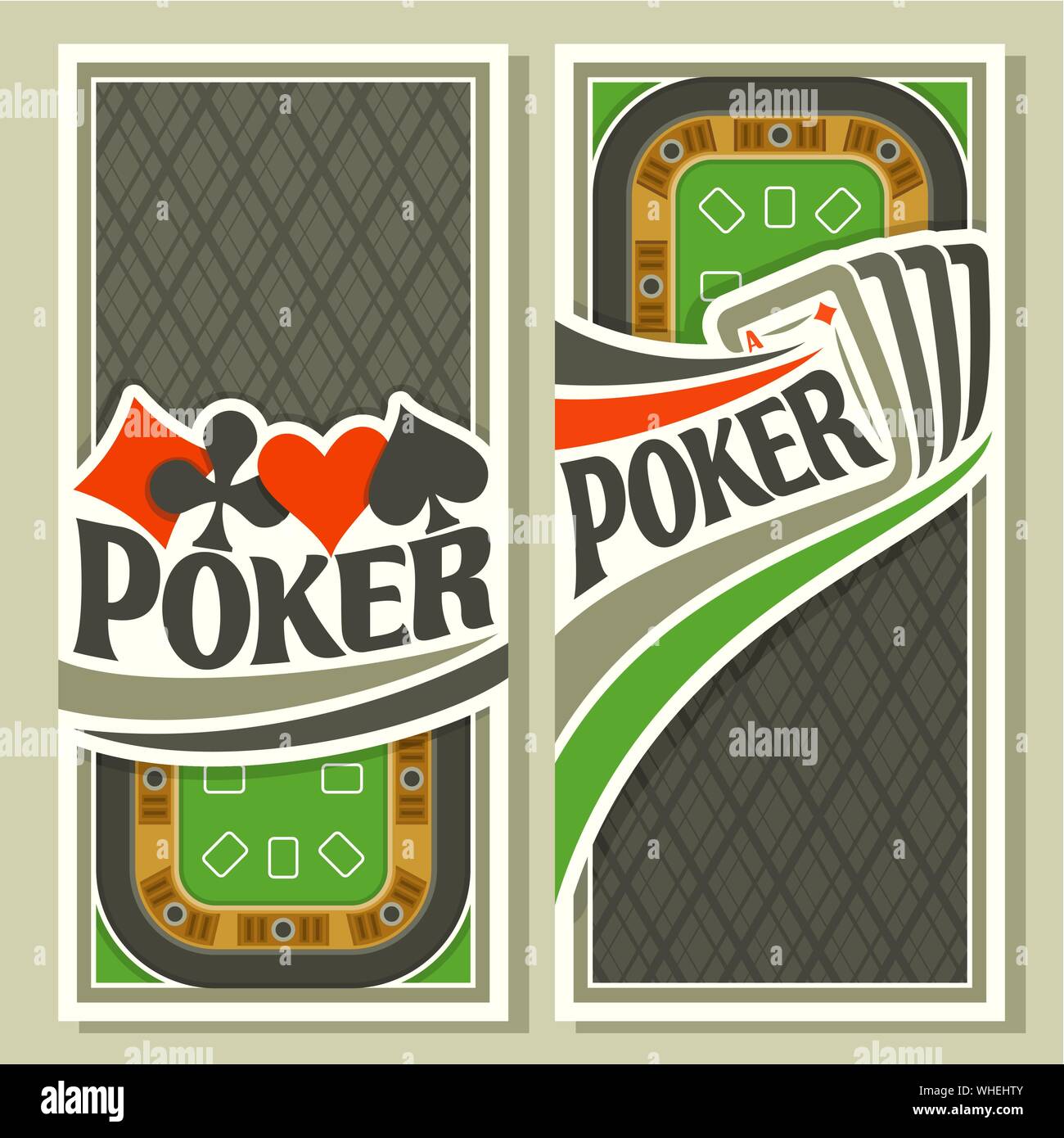 Banner di vettore per il Poker, quattro carte da gioco per il gioco d'azzardo gioco sul feltro verde tabella nel casino'. Illustrazione Vettoriale