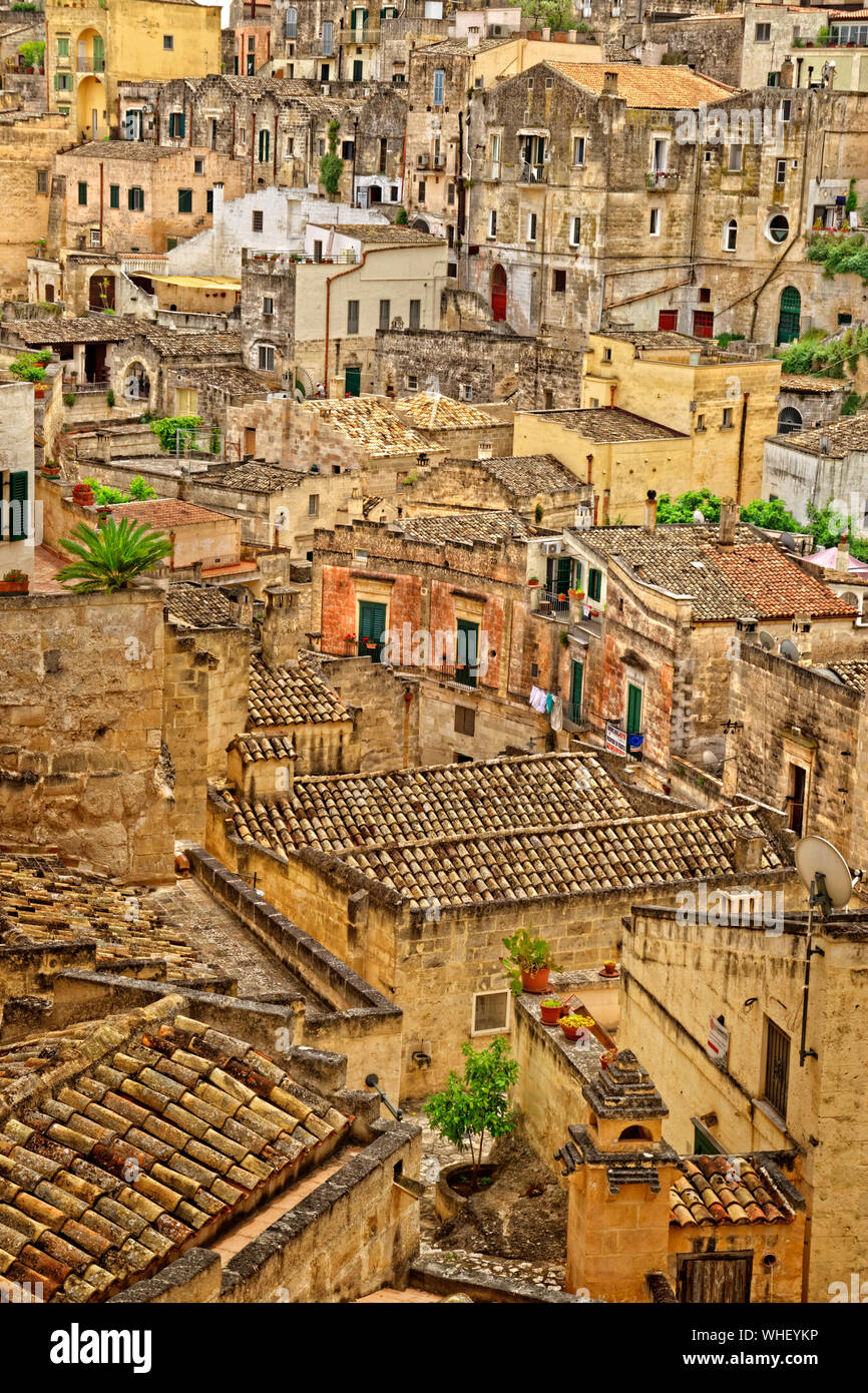 Matera città vecchia, Regione Basilicata, Italia meridionale. Foto Stock