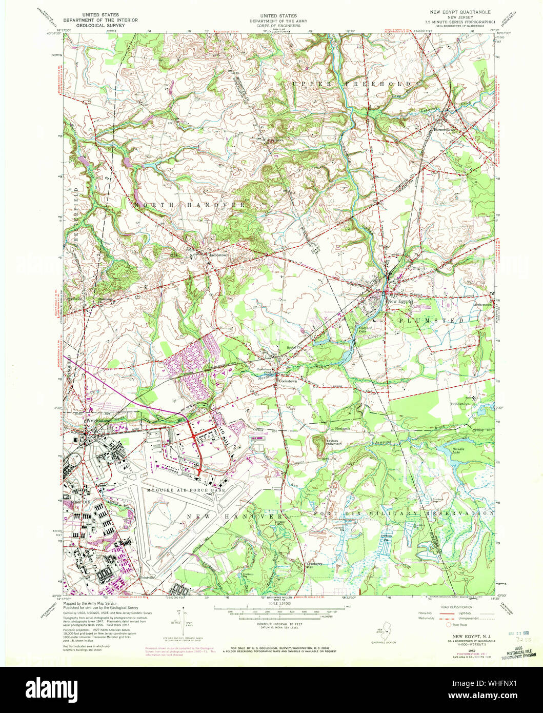 USGS TOPO Map New Jersey NJ Nuovo Egitto 254621 1957 24000 Restauro Foto Stock