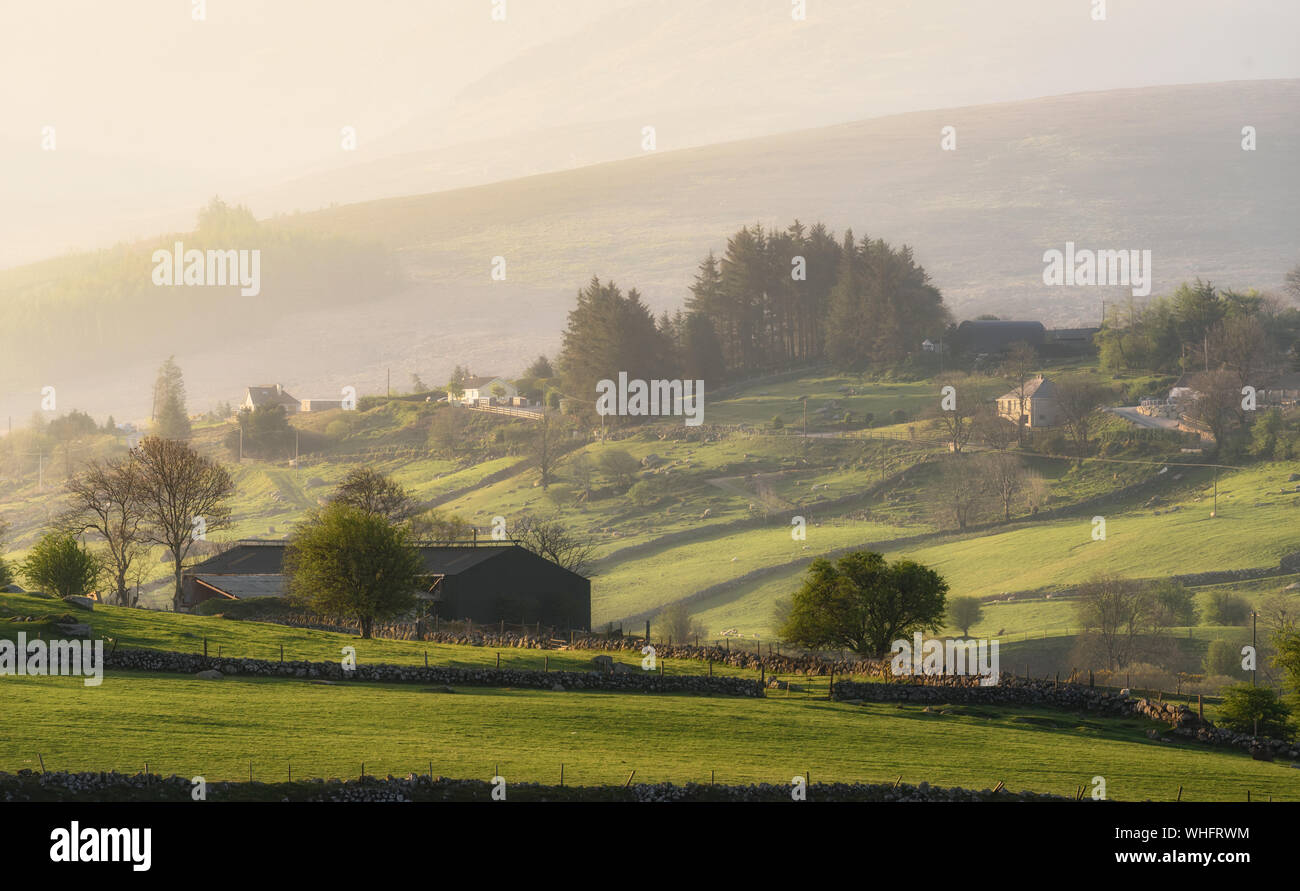 Il paese sorge in colline, andando a soddisfare la contea di Wicklow Mountains nel centro della contea. Foto Stock