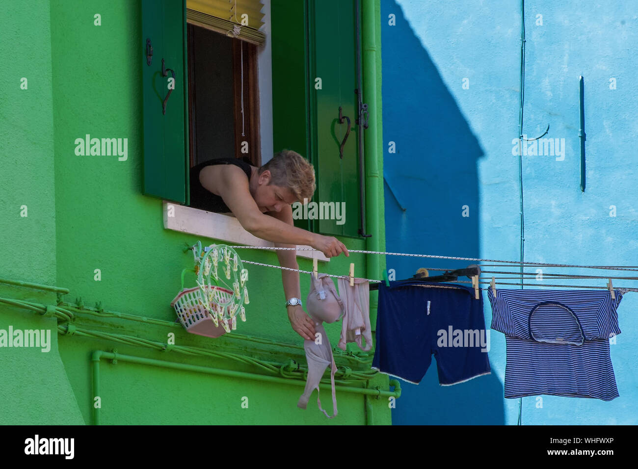 Giorno di lavaggio, Mandracchio, Burano Venezia Italia Foto Stock