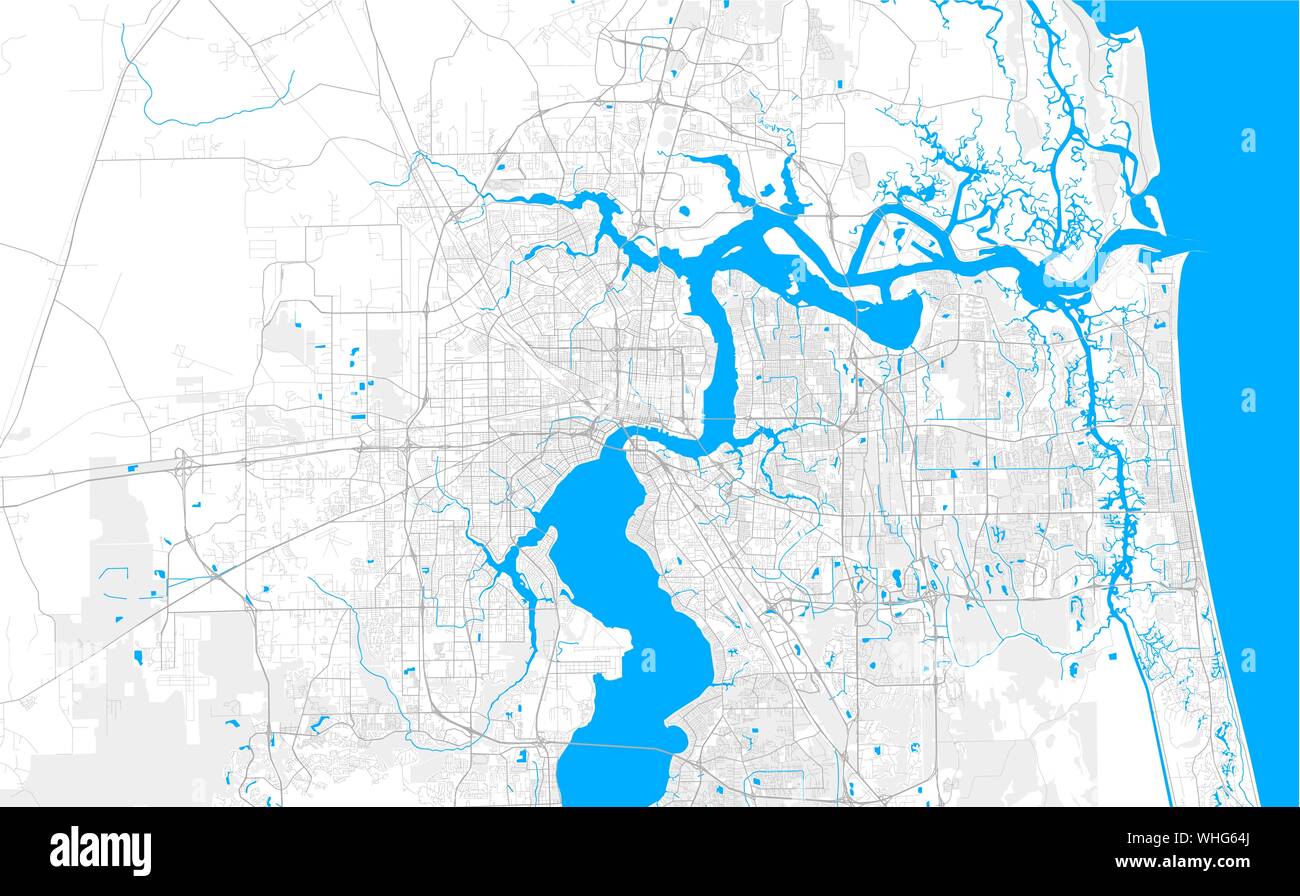 Ricco di vettore dettagliata mappa area di Jacksonville, Florida, U.S.A.. Mappa modello per arredamento di casa. Illustrazione Vettoriale