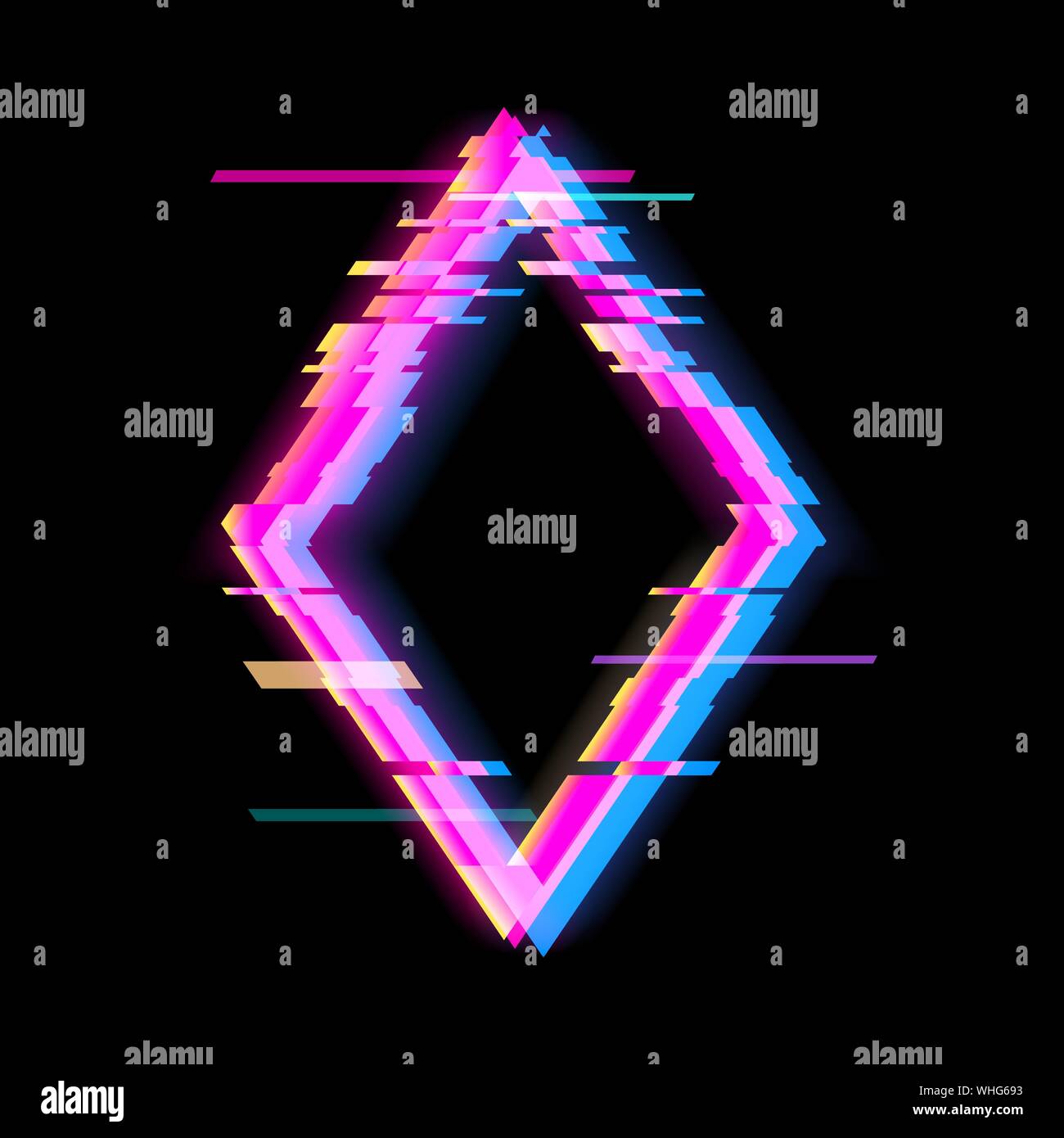 Colorato glitch rhombus forma geometrica, telaio con neon effetto glitch Illustrazione Vettoriale