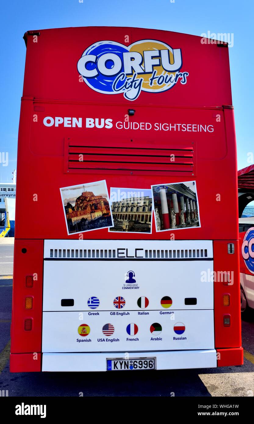 Corfù City Tours,open top bus,visite guidate,,Corfu Corfu,Kerkira,Grecia,Isole Ionie Foto Stock