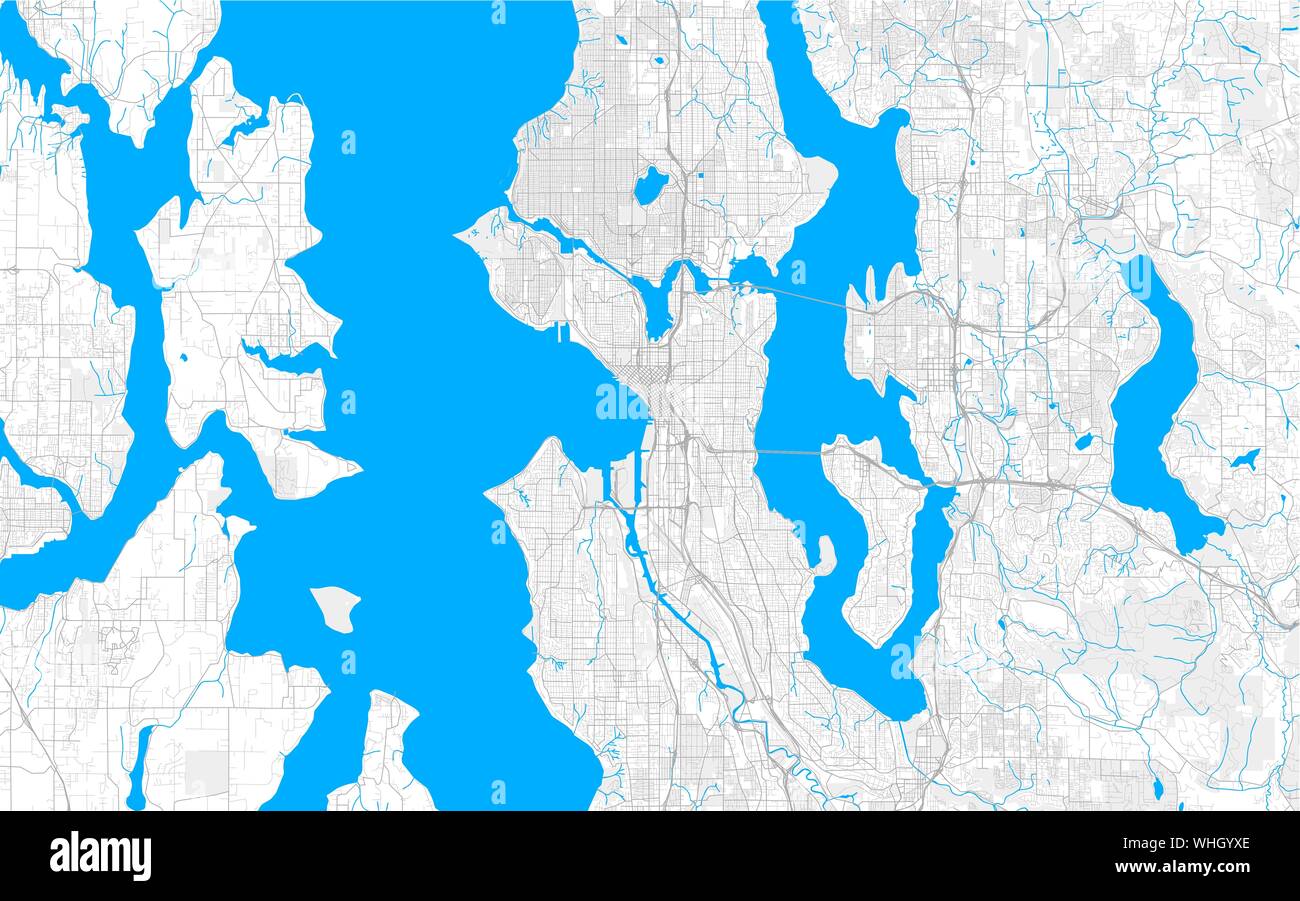 Ricco di vettore dettagliata mappa area di Seattle, Washington, Stati Uniti. Mappa modello per arredamento di casa. Illustrazione Vettoriale