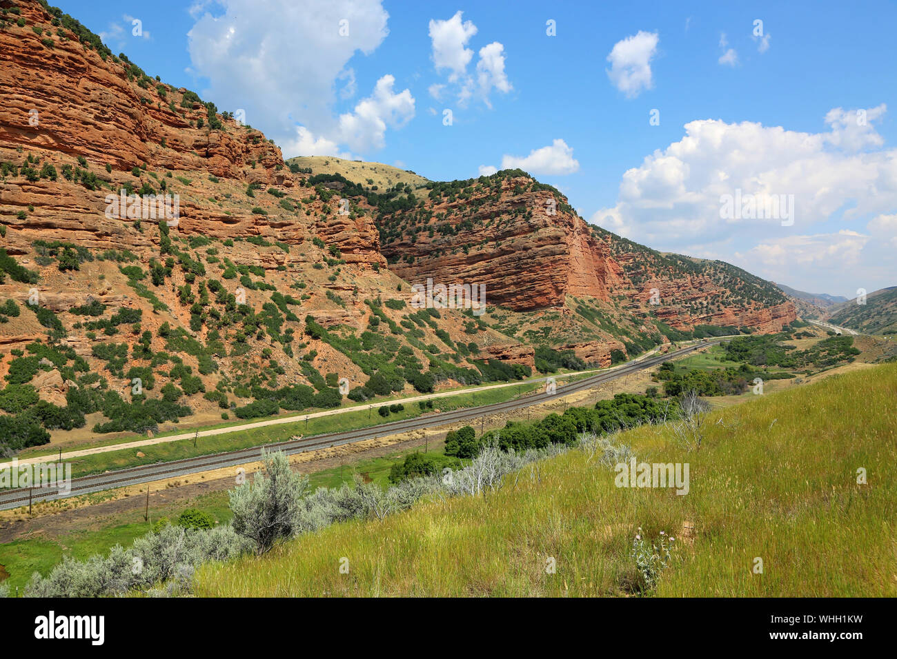 Linea ferroviaria in Echo Canyon dello Utah Foto Stock