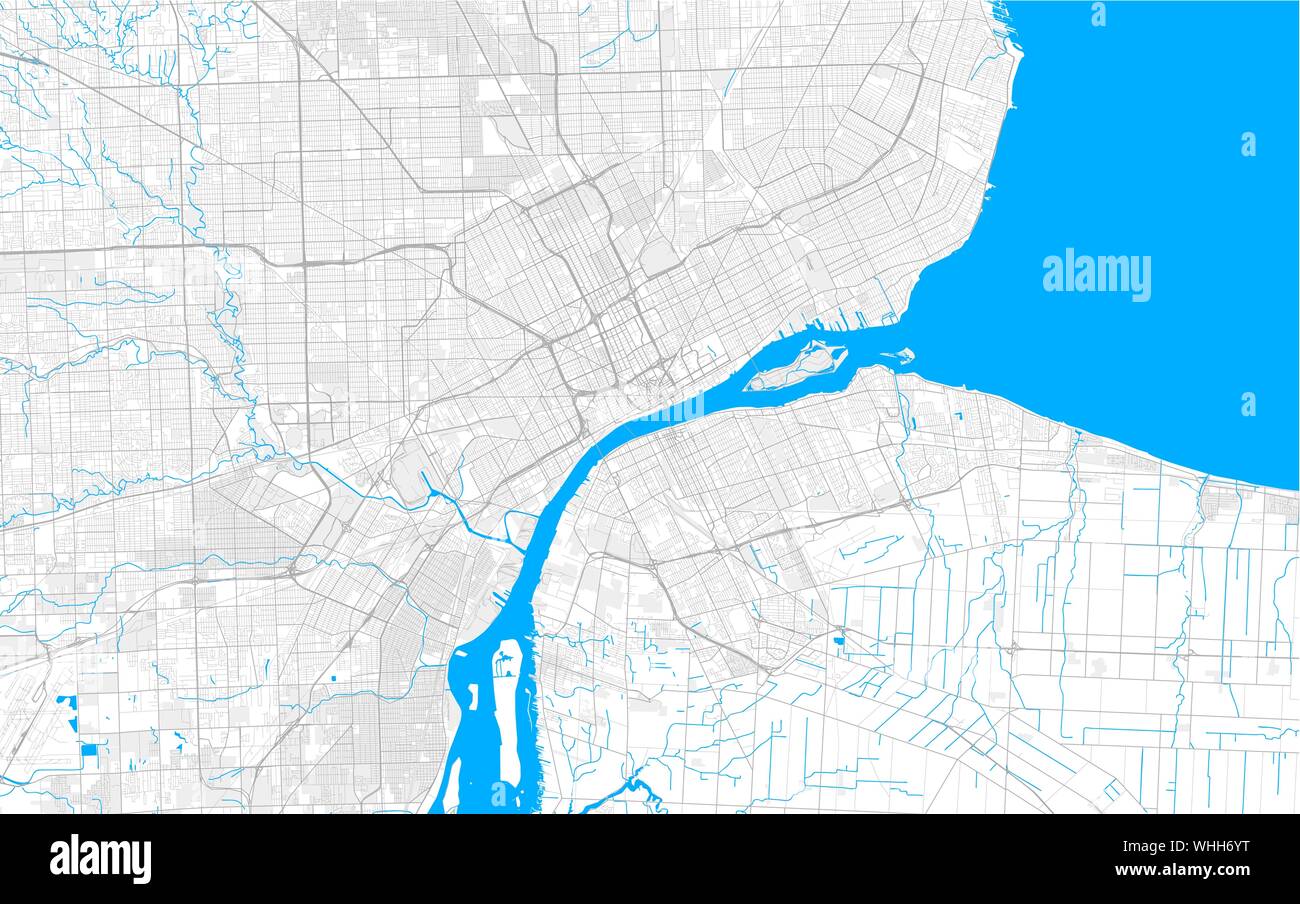 Ricco di vettore dettagliata mappa dell'area di Detroit, Michigan, Stati Uniti. Mappa modello per arredamento di casa. Illustrazione Vettoriale