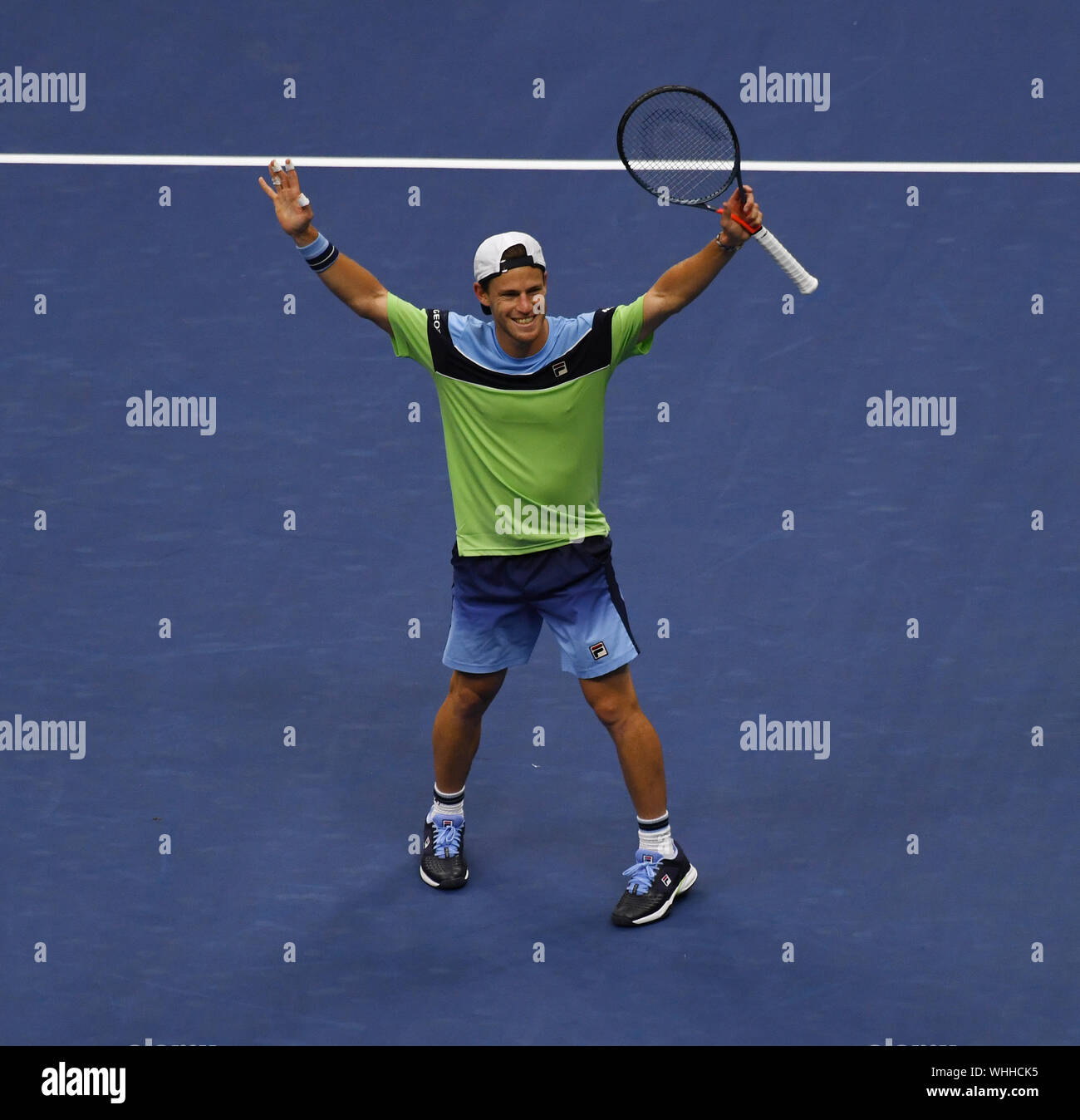 Flushing Meadows New York US Open Tennis Day 5 01/09/2019 Diego Schwartzman (ARG) celebra come egli vince il quarto round match foto Roger Parker International Sports Fotos Ltd/Alamy Live News Foto Stock