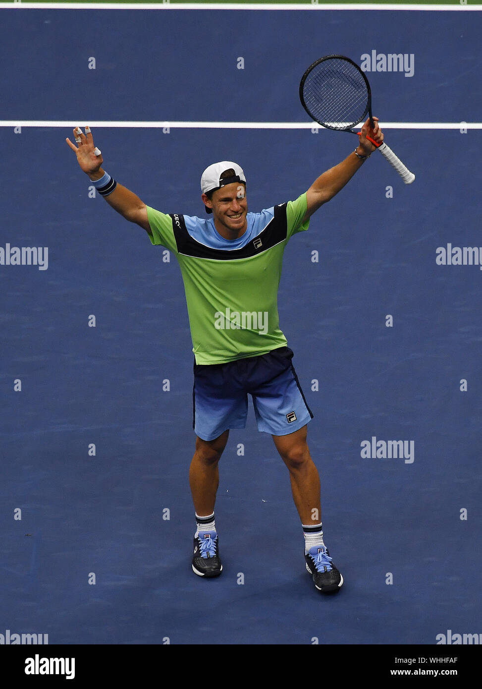 Flushing Meadows New York US Open Tennis Day 5 01/09/2019 Diego Schwartzman (ARG) celebra come egli vince il quarto round match foto Roger Parker International Sports Fotos Ltd/Alamy Live News Foto Stock