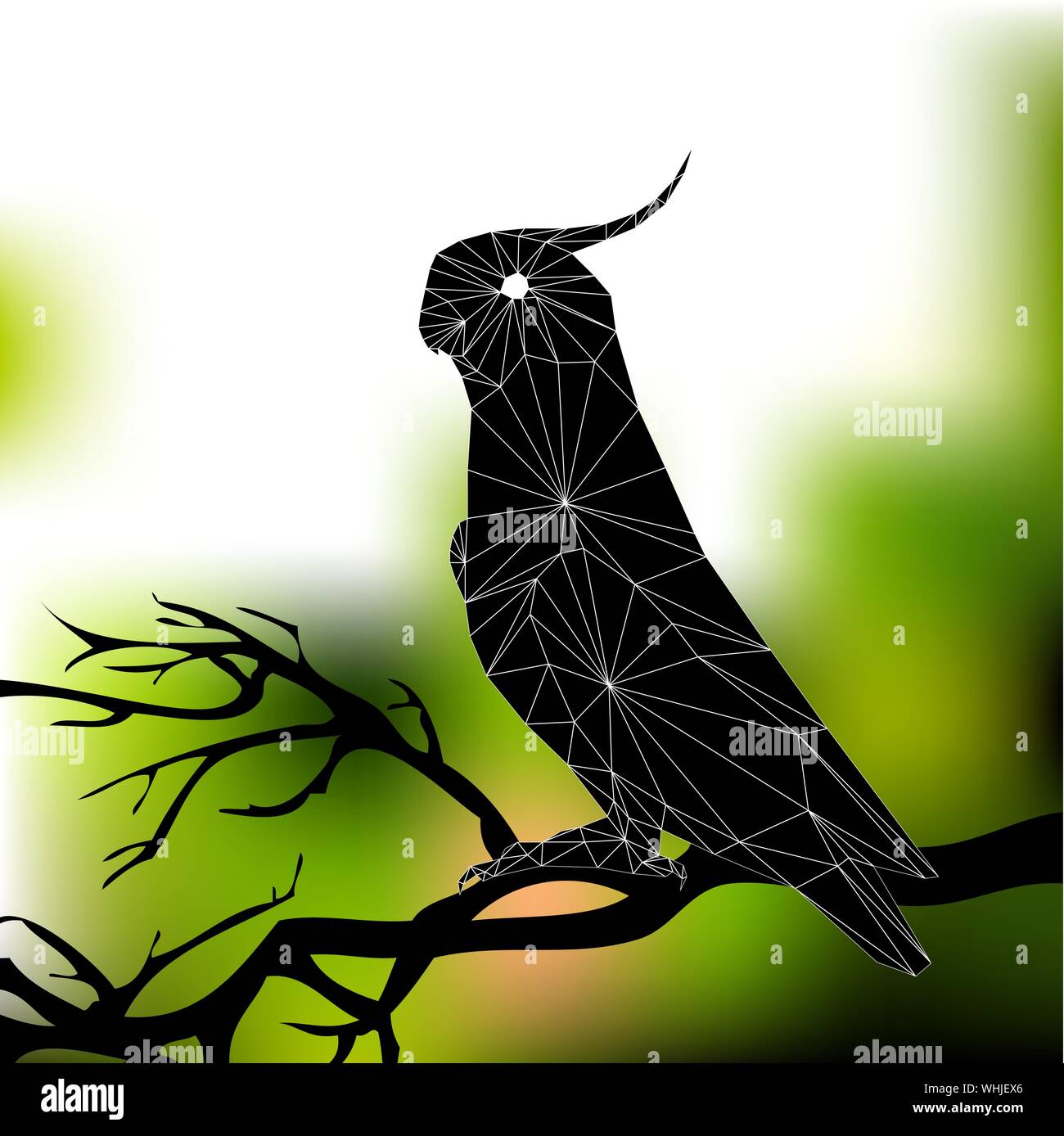 Parrot su un ramo. Silhouette astratta di triangoli Illustrazione Vettoriale