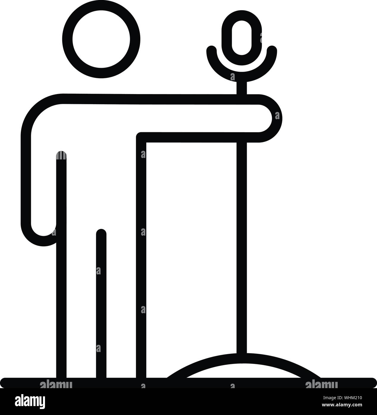 Ragazzo con un icona a forma di microfono, stile contorno Illustrazione Vettoriale