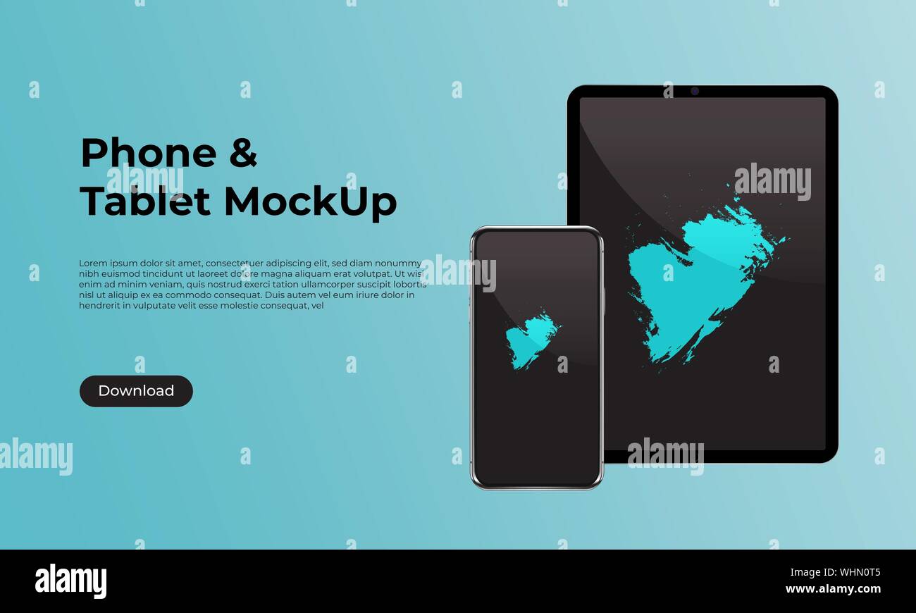 Realistico smartphone e tablet vista frontale mock up. Modello di sito web per l'applicazione presentazione dell'interfaccia utente e l'esperienza dell'utente. Illustrazione Vettoriale