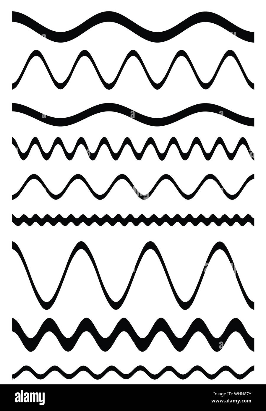 Ondulato, billow (zigzag) elemento linea set. Linee con effetto di ondulazione Illustrazione Vettoriale
