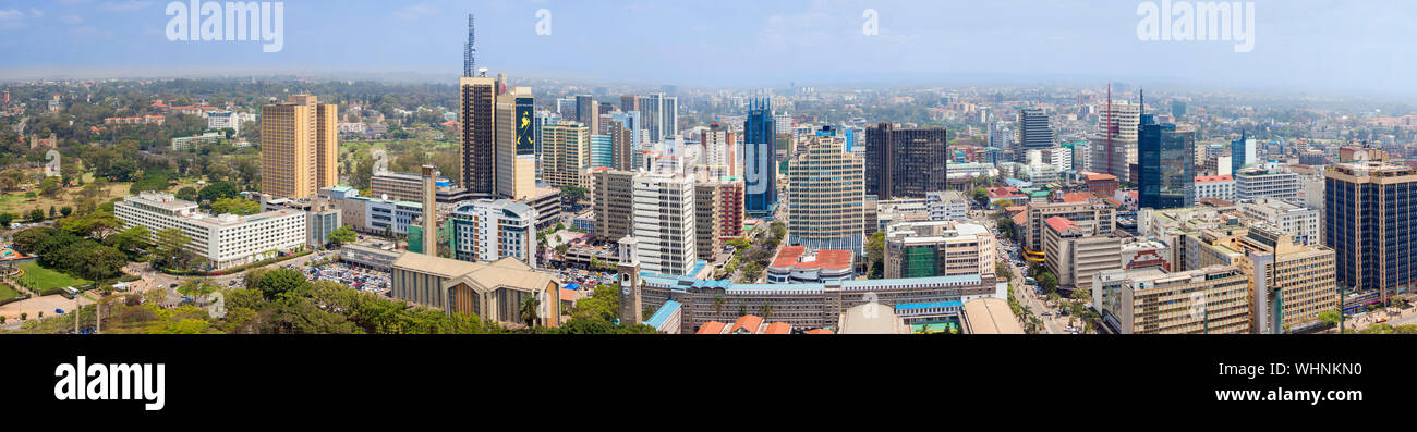 NAIROBI, KENYA-Settembre 17, 2014: un'antenna 180 panorama gradi dell'area del centro cittadino di Nairobi, in Kenya. Foto Stock