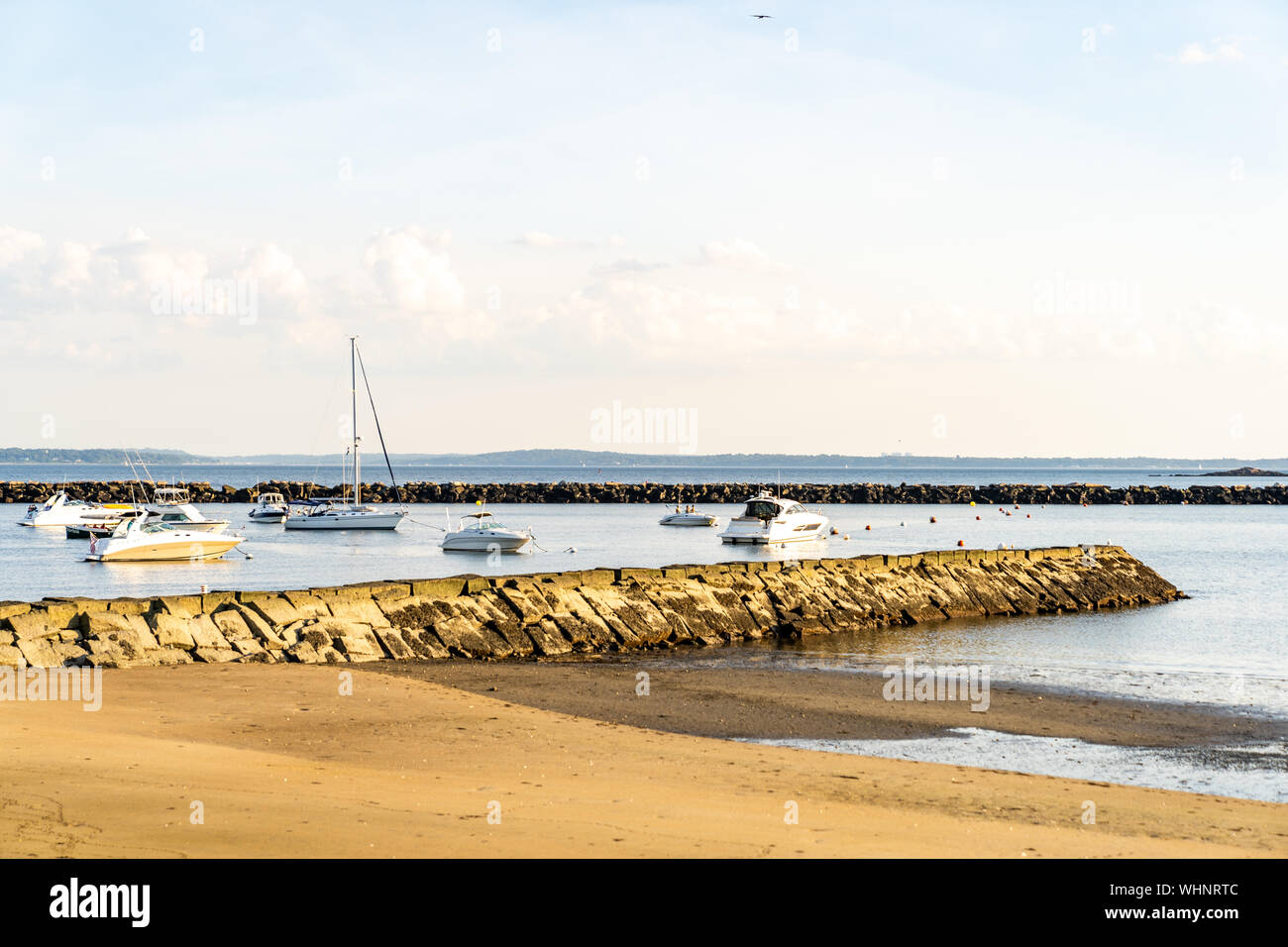 Porto Vista Oceano di Rye Playland, New York. Foto Stock