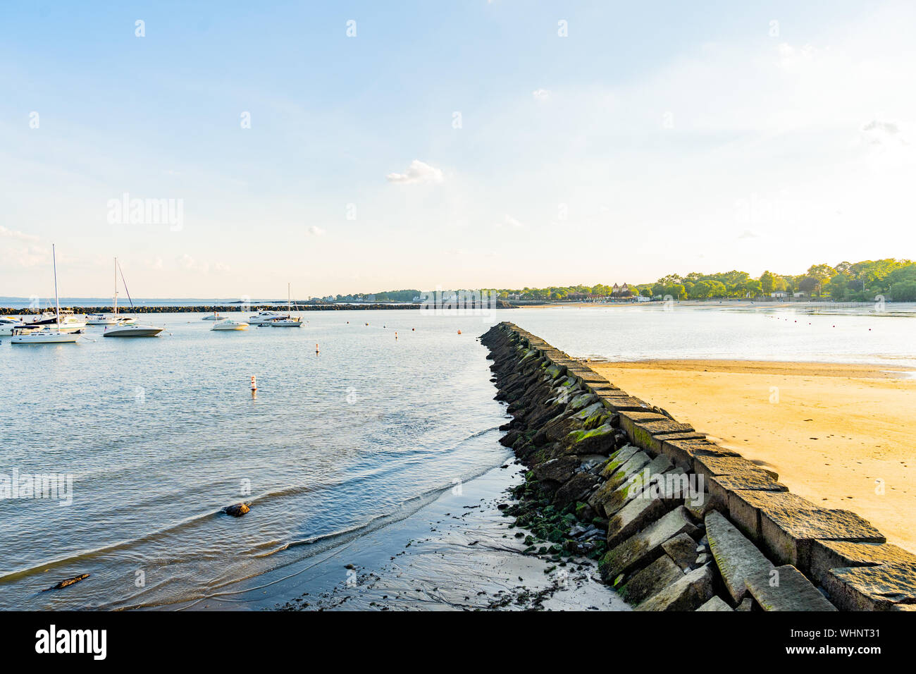 Porto Vista Oceano di Rye Playland, New York. Foto Stock