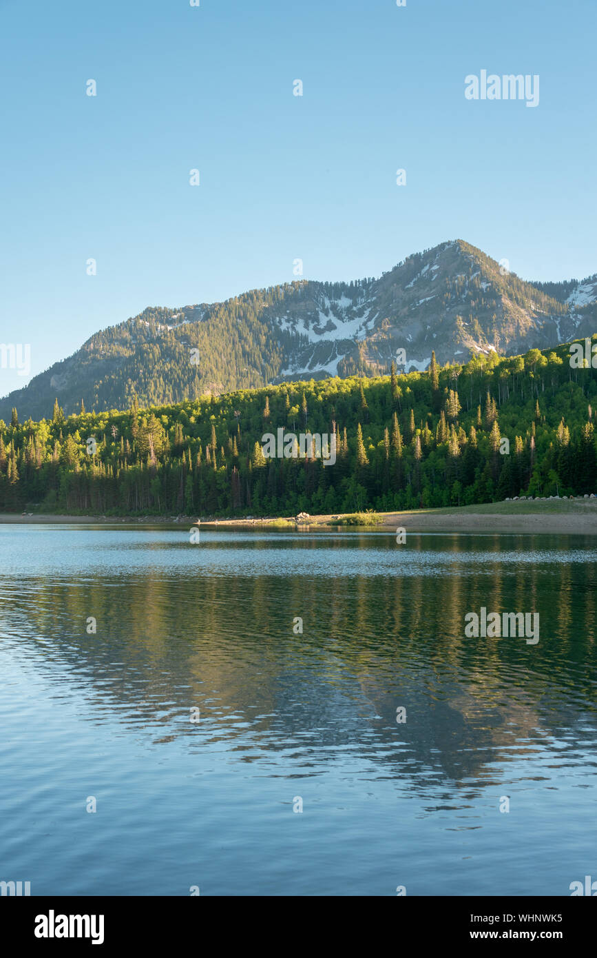 Lago d'argento serbatoio piatto, sul loop Alpine Scenic Byway, in Uinta-Wasatch-Cache National Forest, Utah Foto Stock