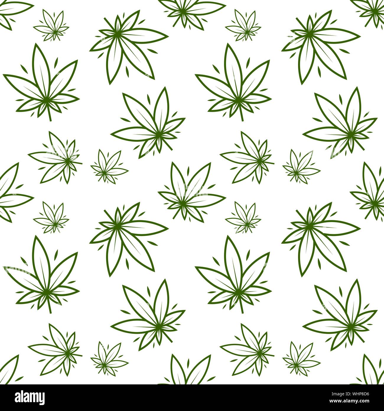 Pianta di cannabis, foglia di marijuana, la cannabis medica, seamless pattern su sfondo bianco. Illustrazione Vettoriale. Illustrazione Vettoriale
