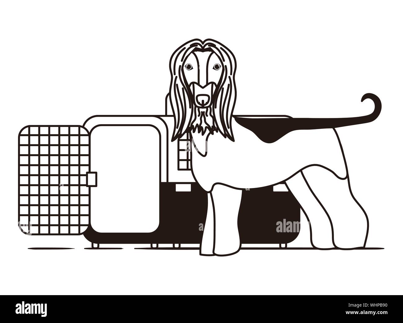 Silhouette di cane e il trasporto di animali domestici box su sfondo bianco Illustrazione Vettoriale