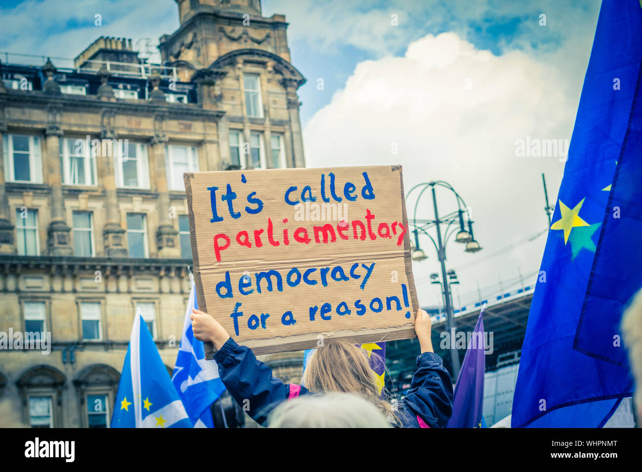 Glasgow, Scozia, Agosto 31, 2019. 'Stop il colpo di stato': proteste in Glasgow, George Square Foto Stock