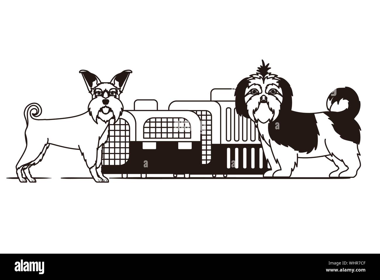 Silhouette di cani e animali scatole di trasporto su sfondo bianco Illustrazione Vettoriale