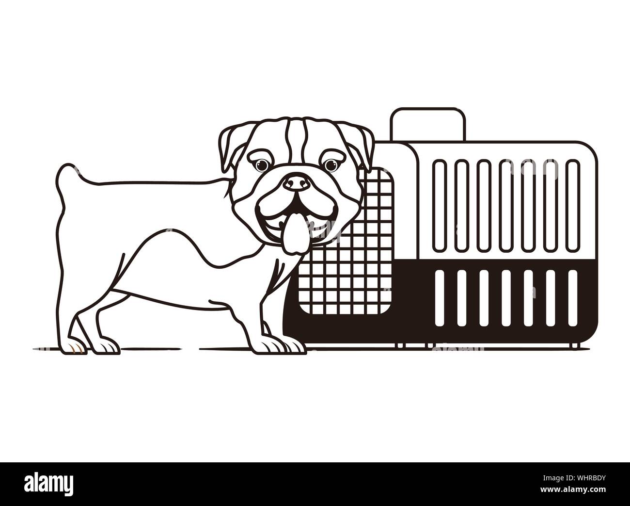 Silhouette di cane e il trasporto di animali domestici box su sfondo bianco Illustrazione Vettoriale