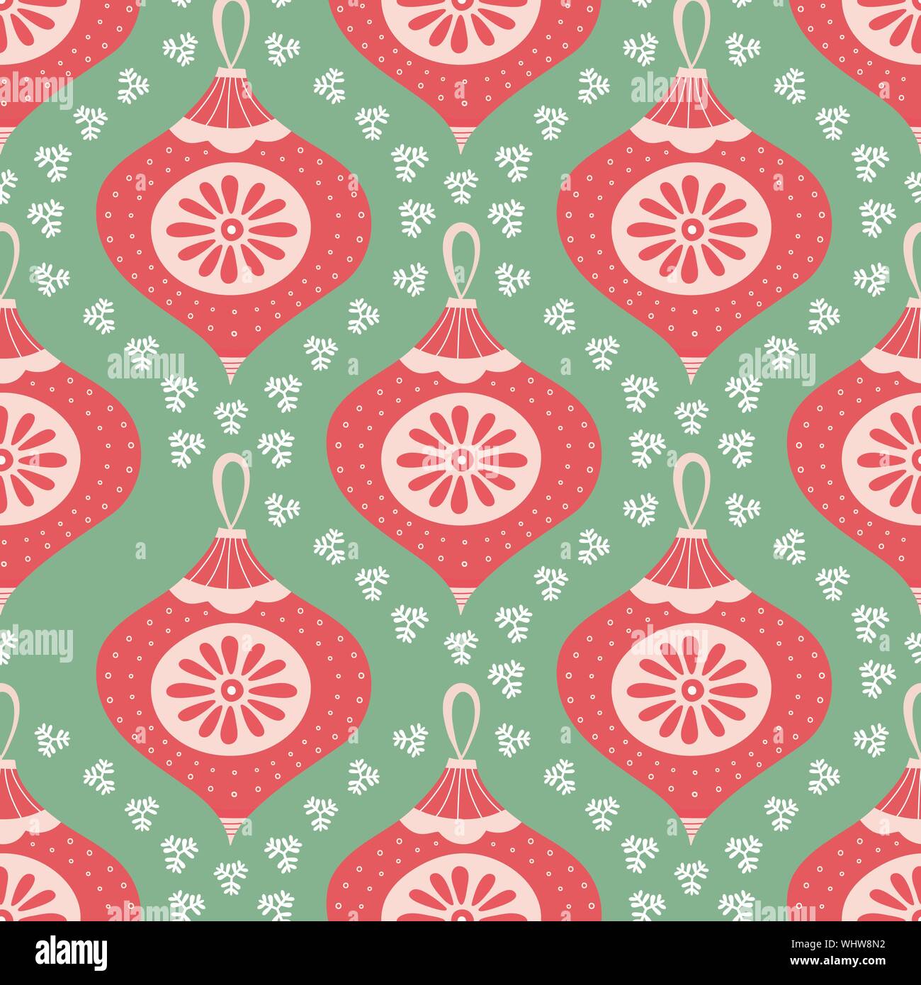 Pallina di natale design pattern in rosso, verde e bianco. Vettore di perfetta illustrazione stagionale con i fiocchi di neve. Illustrazione Vettoriale