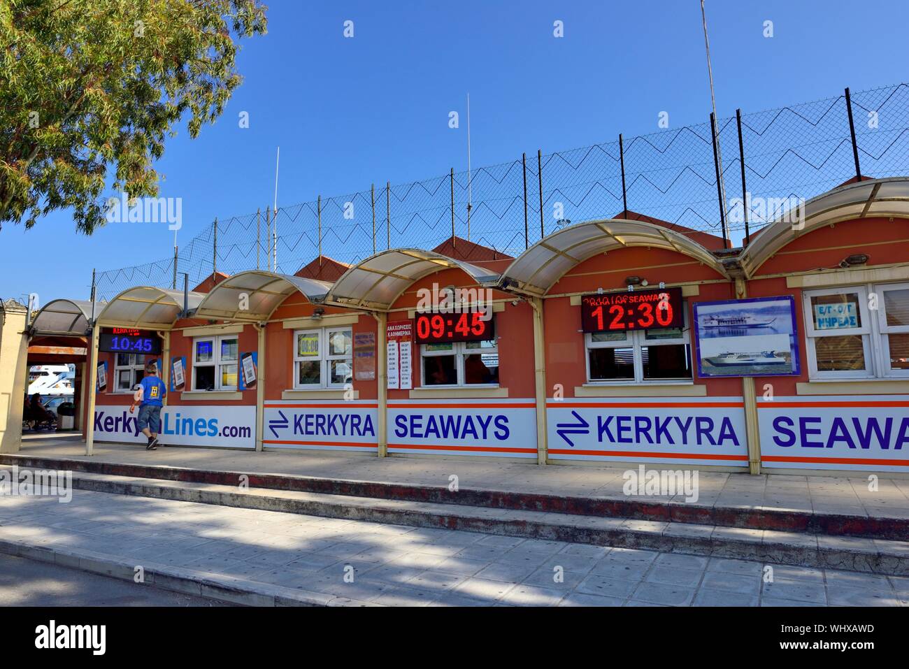 Biglietto del Traghetto,biglietti, prenotazione office,Kerkyra seaways,Kerkyra linee, Corfu, Isole Ionie, Grecia Foto Stock