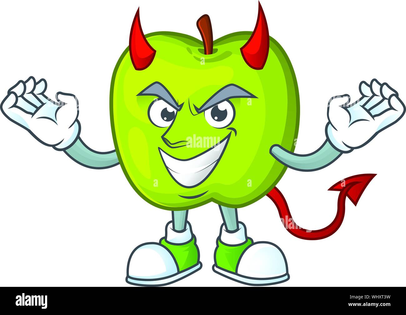 Diavolo Granny Smith mela verde mascotte cartoon Illustrazione Vettoriale