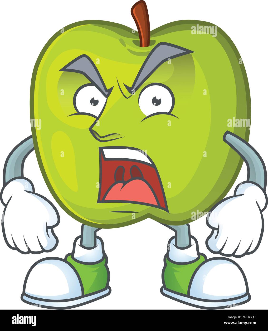 Arrabbiato Granny Smith mela verde mascotte cartoon Illustrazione Vettoriale
