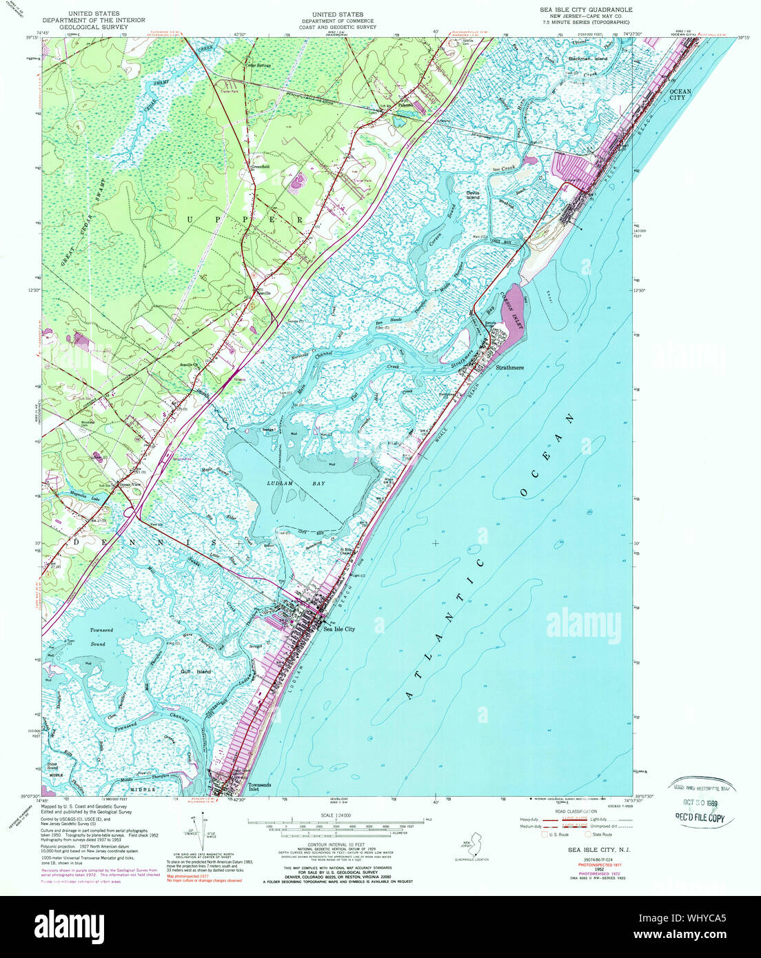 USGS TOPO Map New Jersey NJ mare isola città 254873 1952 24000 Restauro Foto Stock