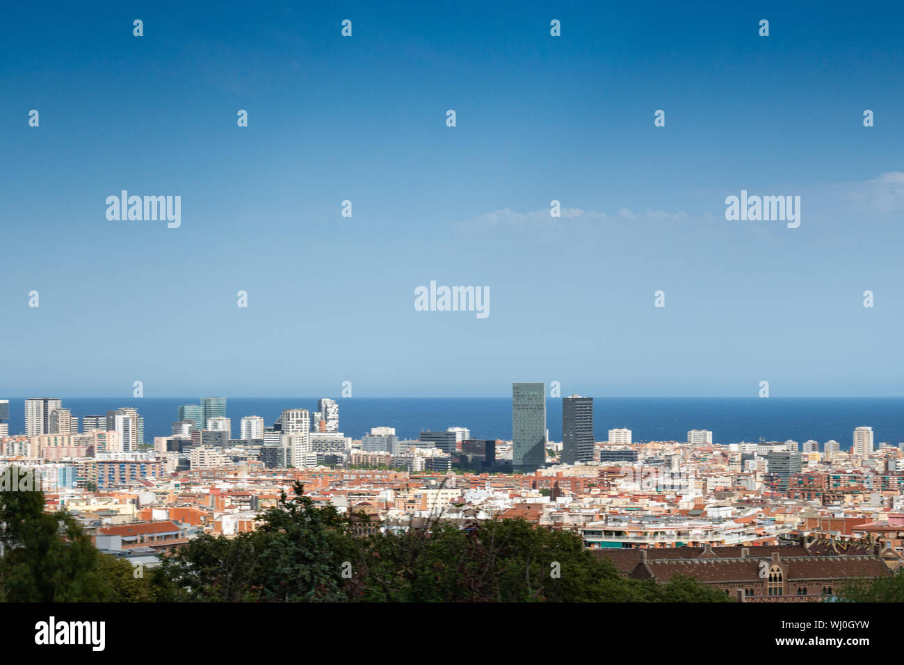 Sfondo della grande città panoramica. Vista di Barcellona Spagna Foto Stock