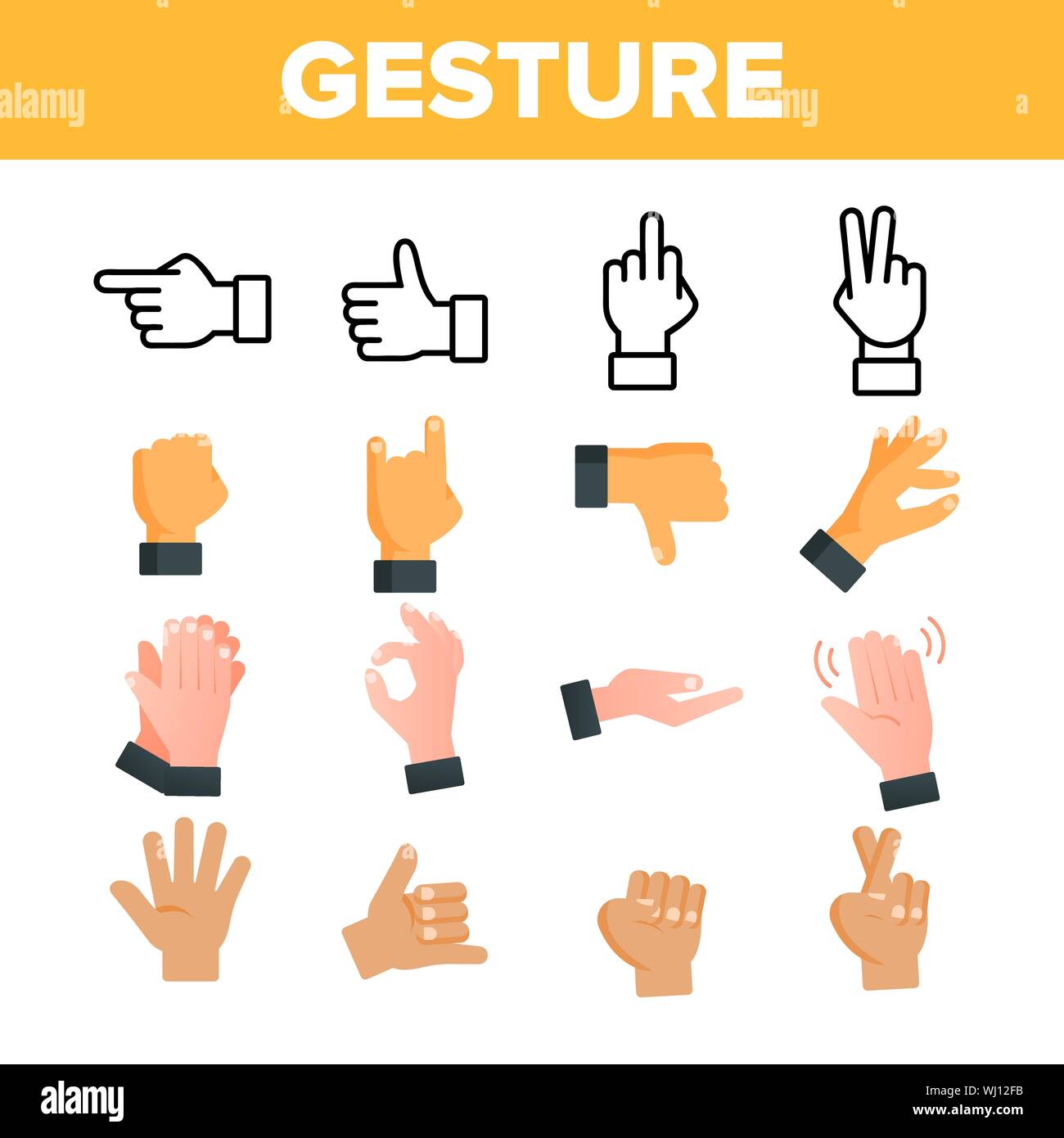 Raccolta di elementi gesto segno del vettore set di icone Illustrazione Vettoriale