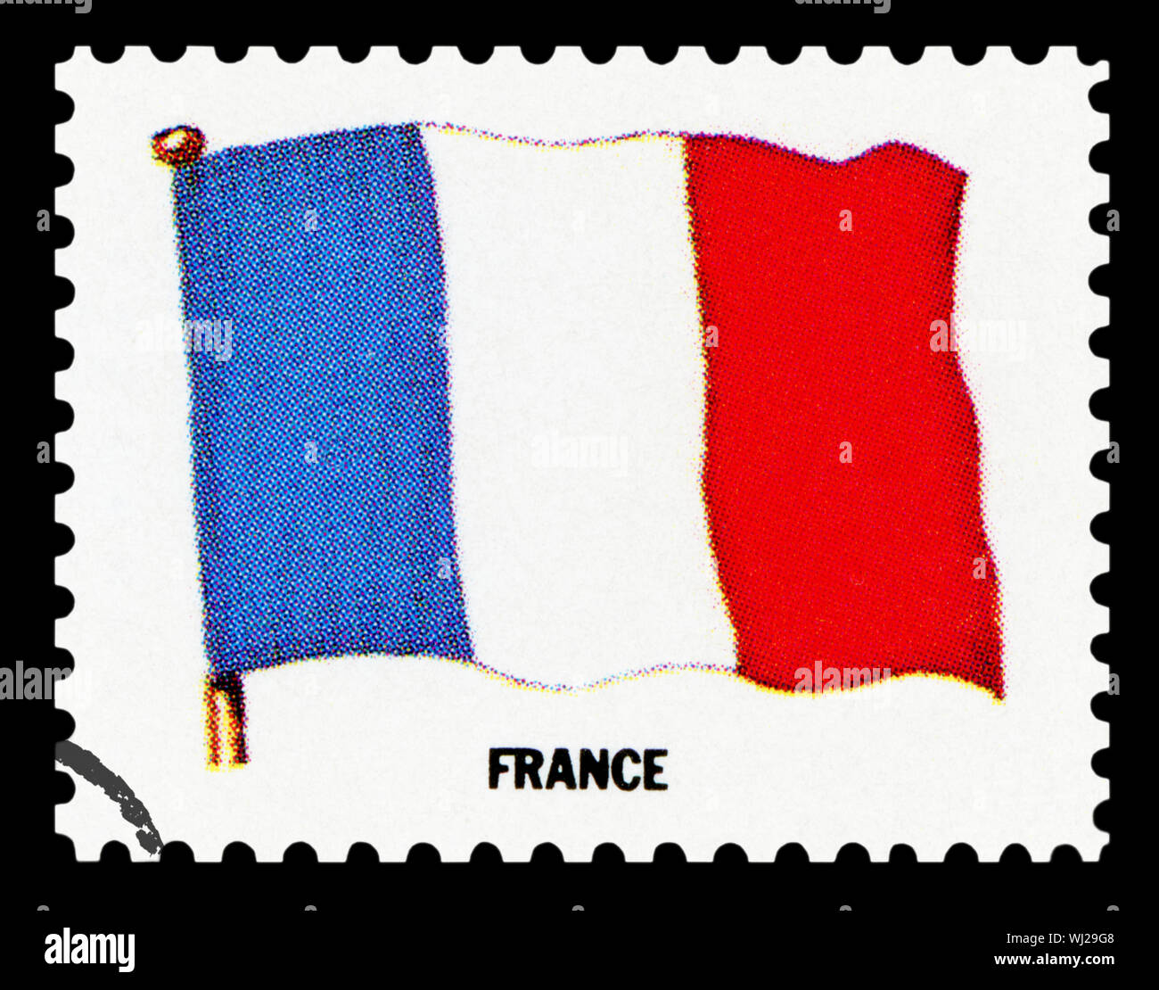 Bandiera della Francia - Francobollo isolato su sfondo nero. Foto Stock
