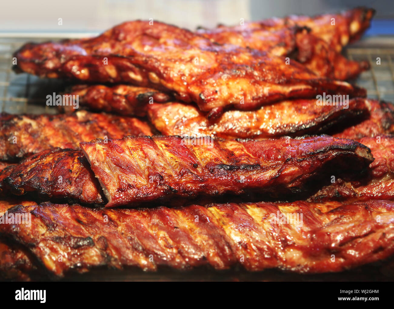 Fritte costolette di maiale, carne texture Foto Stock