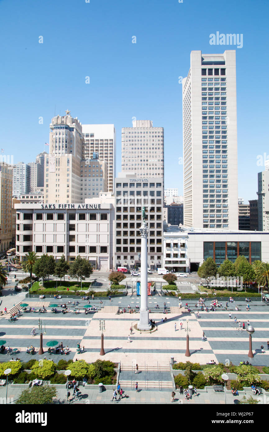 Vista aerea di Union Square a San Francisco, California Foto Stock