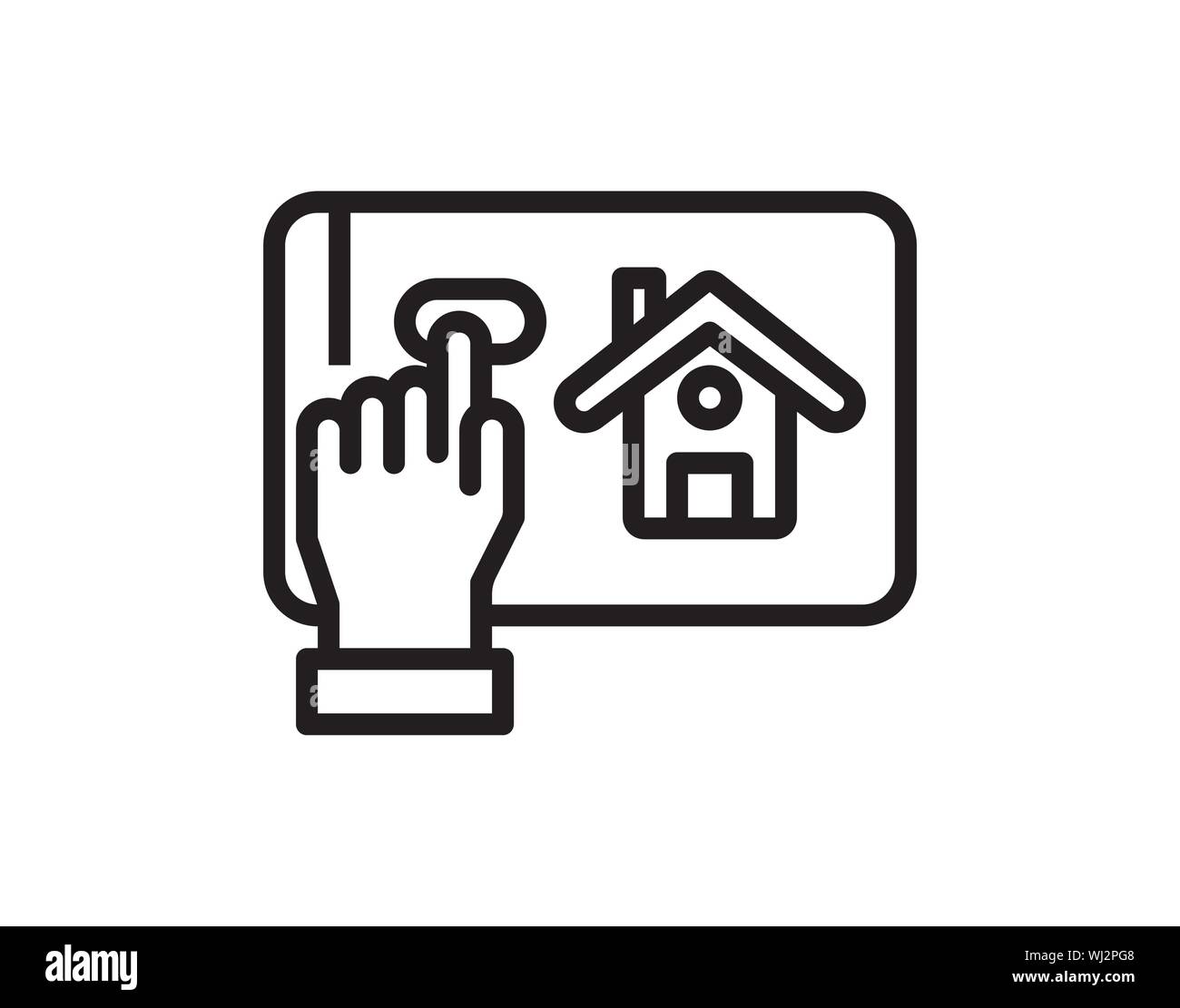 Casa online shopping linea sottile icona, real estate. Illustrazione Vettoriale