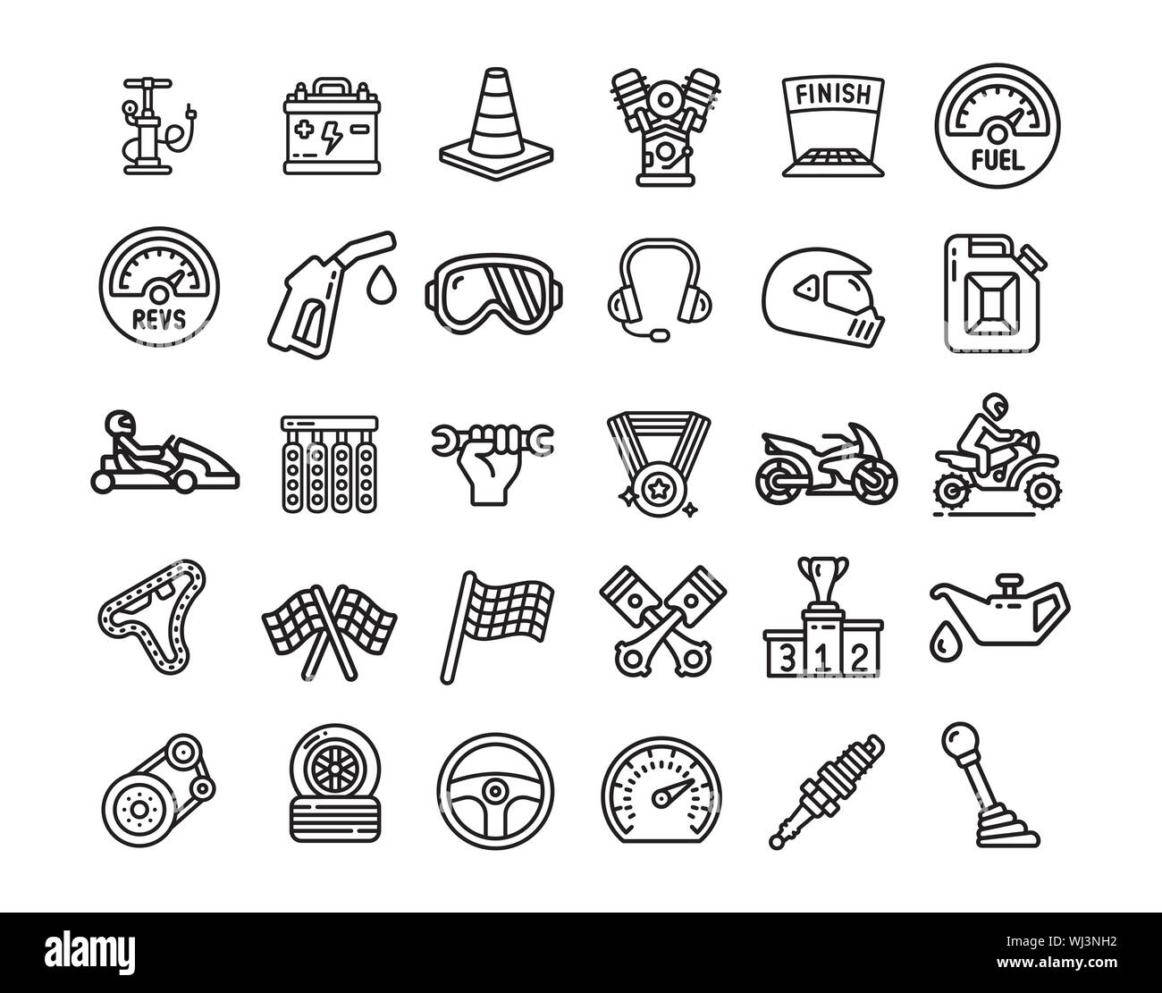 Engineering. Set di delineare le icone vettoriali. Contiene le icone come la fabbricazione, ingegnere di produzione, Impostazioni e altro ancora. - Vettore Illustrazione Vettoriale